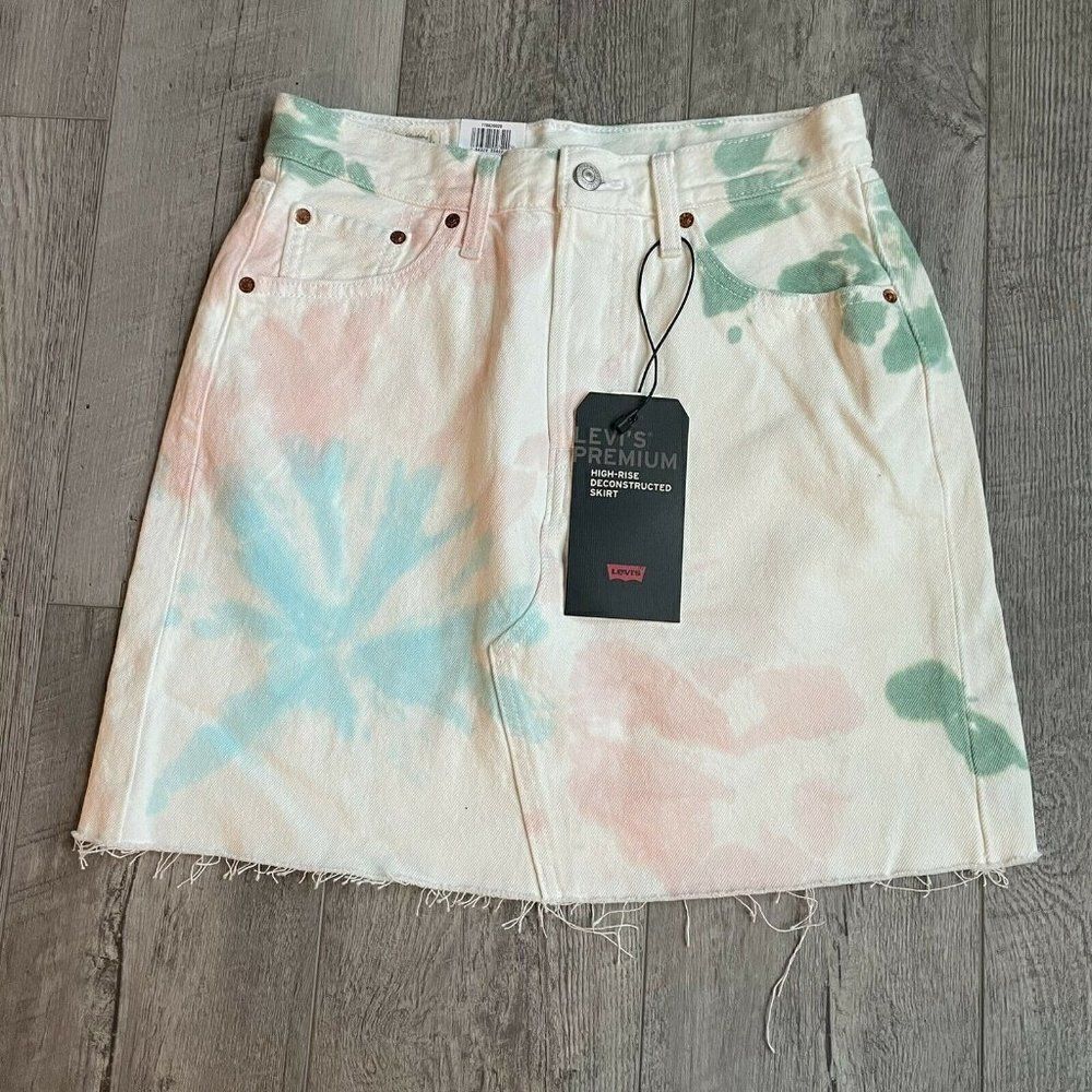 Levis Denim Skirt Womens 27 High Rise Tie Dye Deconstructed Premium‎ 778820028
